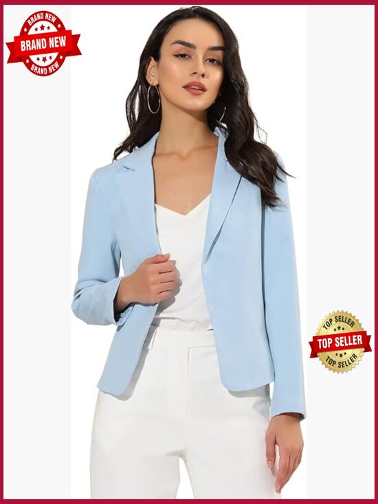 Jackets & Blazers - Crop Open Front Blazer with Notched Lapel - Business Casual Office Work